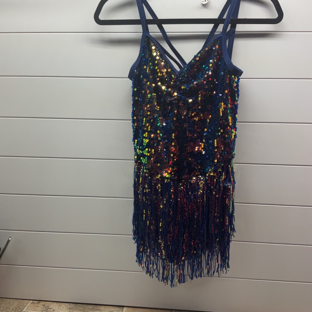 Weissman Multi Color Sequin Fringe Dance Leotard Costume Blue Adult Medium MA